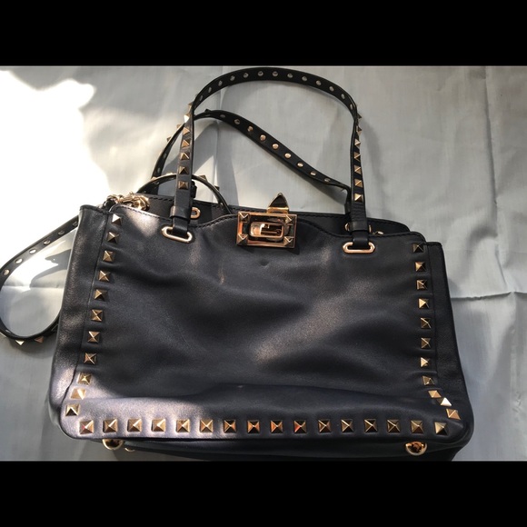 Valentino Rockstud Trapeze Tote Small Navy EUC - Picture 3 of 13